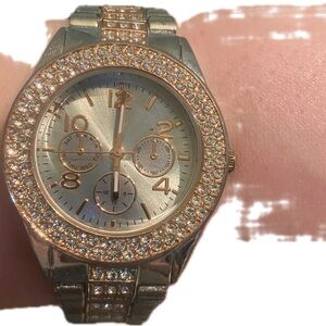 Timex Two-Tone Rose Gold and Silver Crystal Bracelet Watch